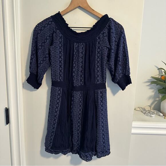 Alice + Olivia Navy Blue Floral Eyelet Embroidered Mini Dress 2 - Picture 5 of 12